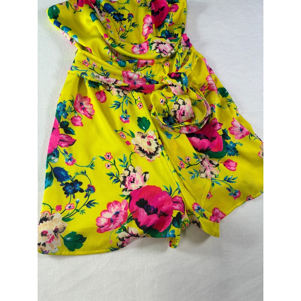 Express Bright Yellow Floral Strapless Romper Sweetheart Neckline Size 2 - Picture 10 of 13